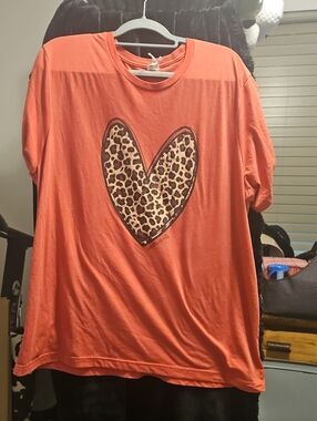 Bella Canvas Coral Tee with Leopard Heart Graphic